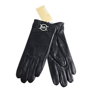MICHAEL KORS LEATHER GLOVES TOUCH TIPS MK SILVER LOGO XL